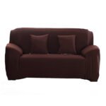 Polyester Spandex Fabric 1-Piece Stretch Slipcover for 2-Seats Sofa - Brown 1