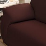 Polyester Spandex Fabric 1-Piece Stretch Slipcover for 2-Seats Sofa - Brown 3